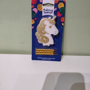NWT Bakery Crafts Unicorn Candles and Holder Birthday Party Supplies Cake